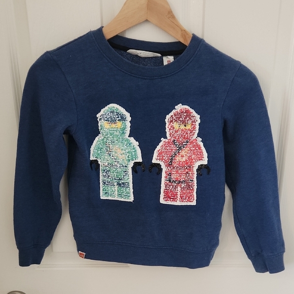 LEGO Ninjago H&M Blue Sweatshirt with Sequin Ninja Figures Size 6-8 - Picture 1 of 6